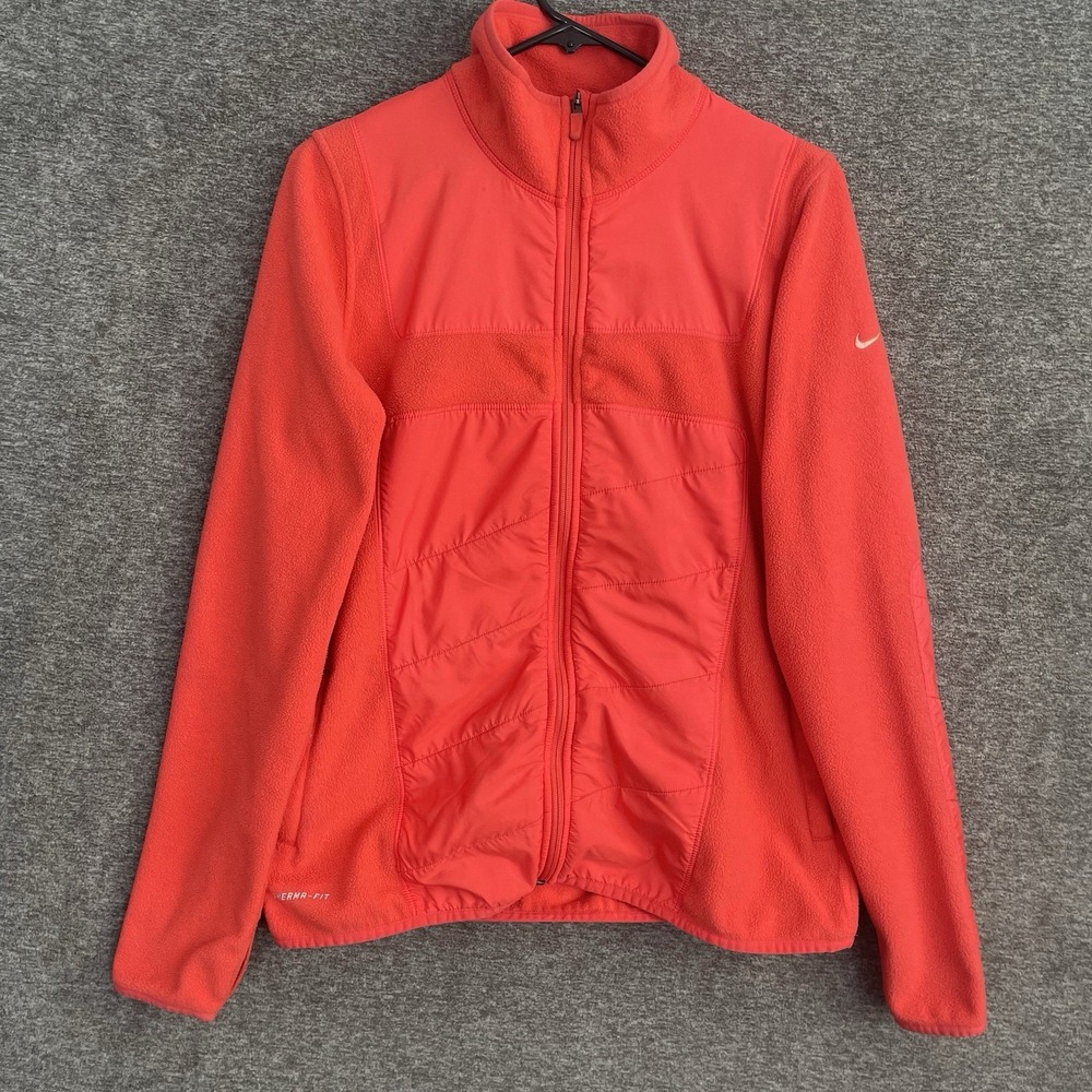Nike Therma‎ Fit Hybrid Jacket Womens M Red Orange Fleece Puffer